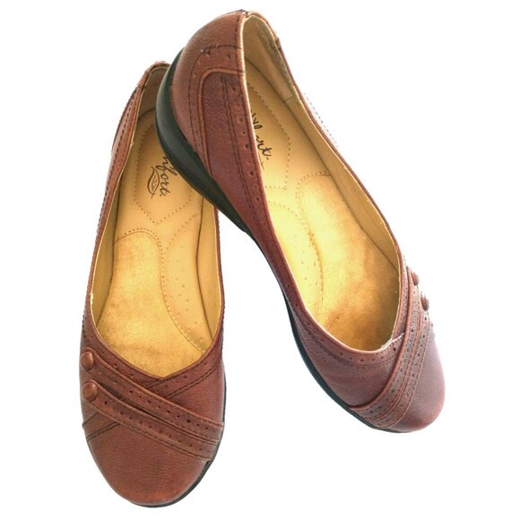 Strictly Comfort Slip On Leather Ballet Flats Redwood Brown -7.5M - Picture 1 of 7